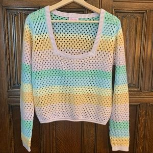 NWOT Pink Lily square neck crochet sweater